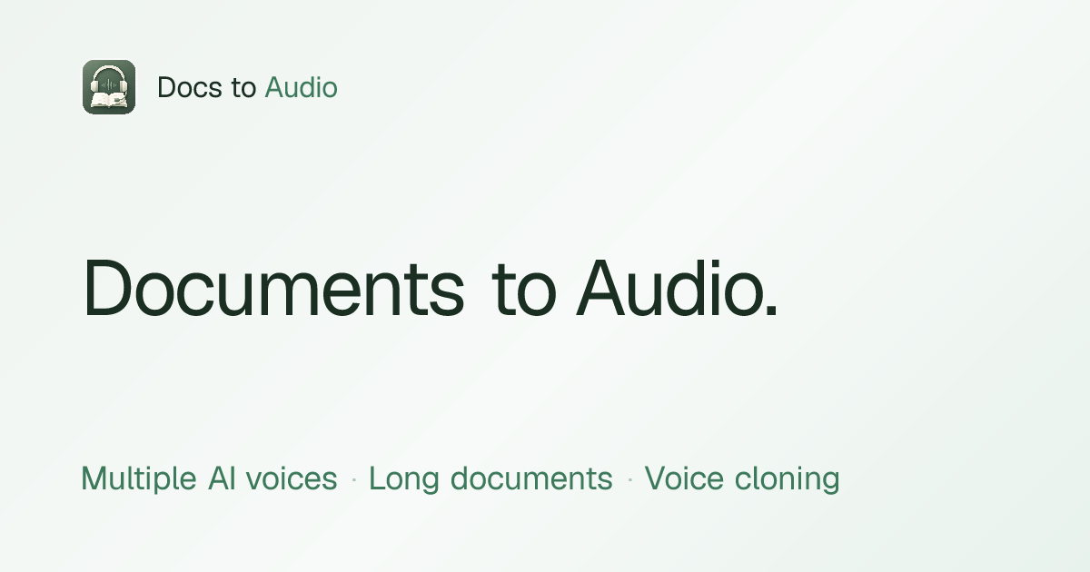 Screenshot of DocsToAudio, Turn PDFs and ebooks into narrated MP3 or M4B audio