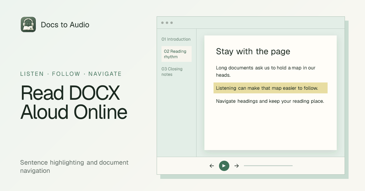 Read DOCX Aloud Online Free | DocsToAudio